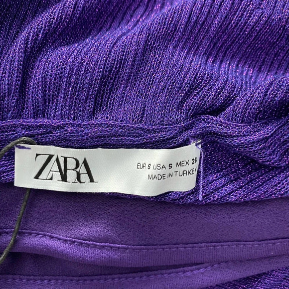 Zara Dress Metallic Thread Shimmer Long Knit Maxi Cape Purple Size US Small - Picture 9 of 12